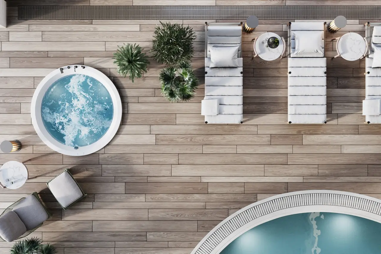 Jacuzzi Along With Pool and Beds