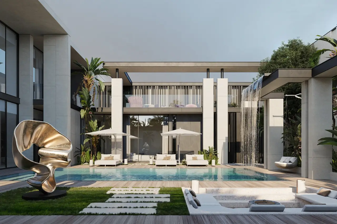 Villa With Swimming Pool Water Features and Outdoor Seating Area